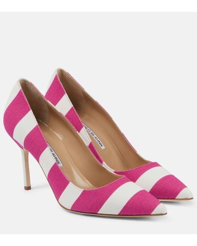 Manolo Blahnik Bb 90 Striped Canvas Court Shoes - Pink