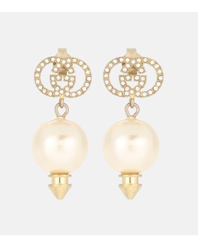 Gucci Orecchini pendenti con perle e cristalli - Metallizzato