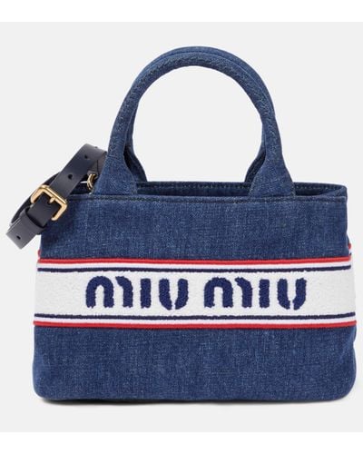 Miu Miu Logo Denim Tote Bag - Blue