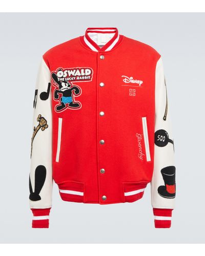 Givenchy X Disney® Leather-trimmed Wool-blend Varsity Jacket - Red