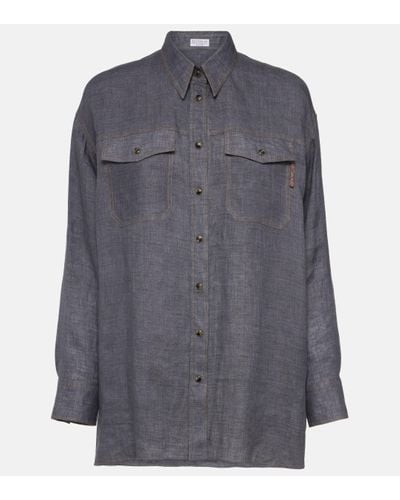 Brunello Cucinelli Oversized Linen Shirt - Grey