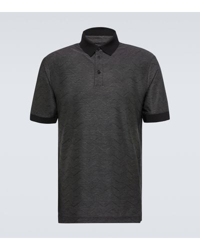 Giorgio Armani Cotton And Silk Polo Shirt - Black