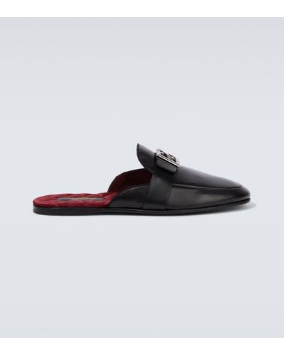 Dolce & Gabbana Slippers en cuir a logo - Marron