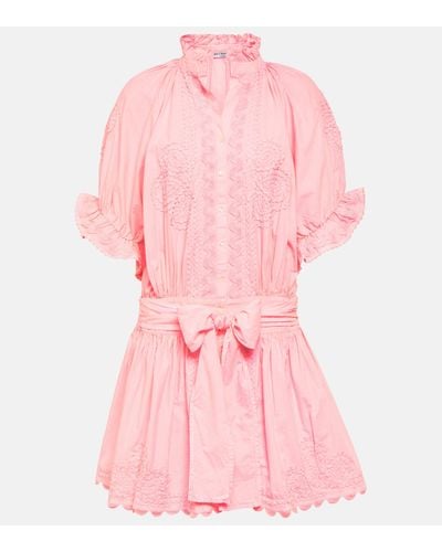 Juliet Dunn Embroidered Cotton Poplin Shirt Dress - Pink