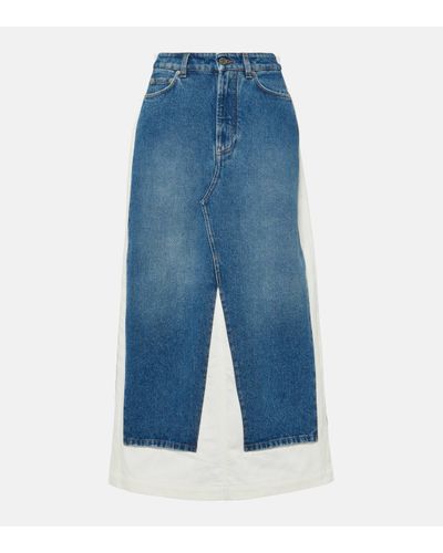 Jean Paul Gaultier Denim And Cotton Maxi Skirt - Blue