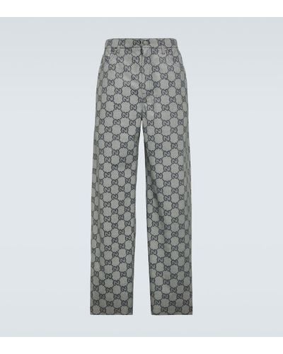 Gucci GG Leather Straight Pants - Gray