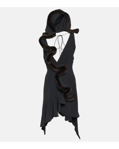 Coperni Faux Fur-trimmed Jersey Minidress - Black