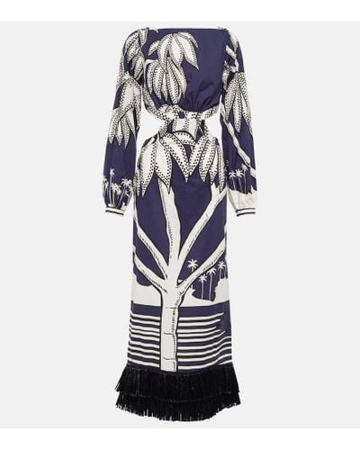 Johanna Ortiz Printed Fringe-trimmed Cotton Maxi Dress - Multicolor