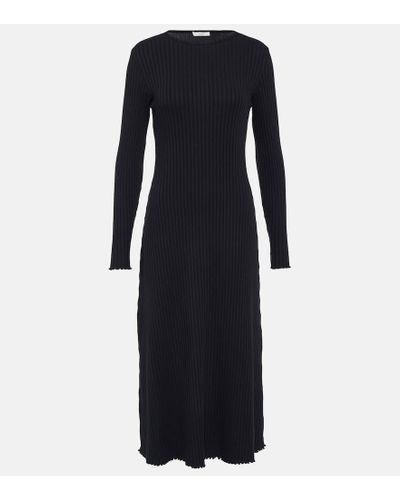 Vince Ribbed-knit Cotton-blend Midi Dress - Blue