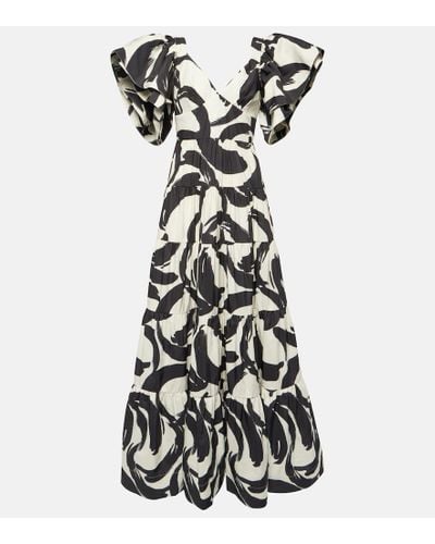 Rebecca Vallance Pompidou Printed Taffeta Maxi Dress - White