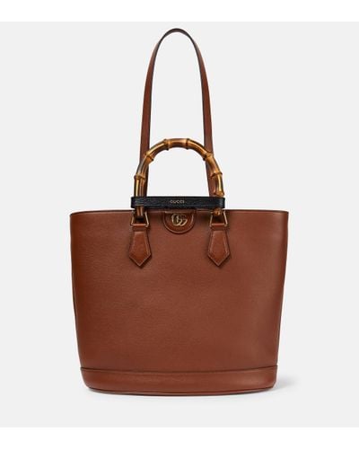 Gucci Diana Leather Tote Bag - Brown