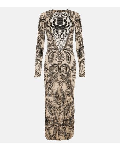 Etro Robe midi imprimee en tulle a logo - Neutre