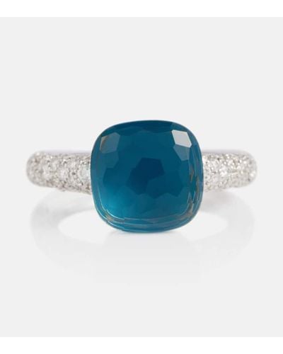 Pomellato Nudo Ring Classic aus 18kt Weiss- und Rosegold mit Diamanten und London Blue Topas - Blau