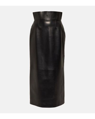 Alexander McQueen Falda tubo de piel de tiro alto - Negro
