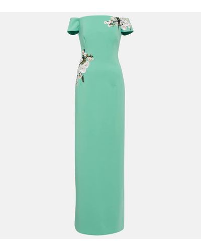 Oscar de la Renta Embroidered Off-shoulder Silk-blend Gown - Green