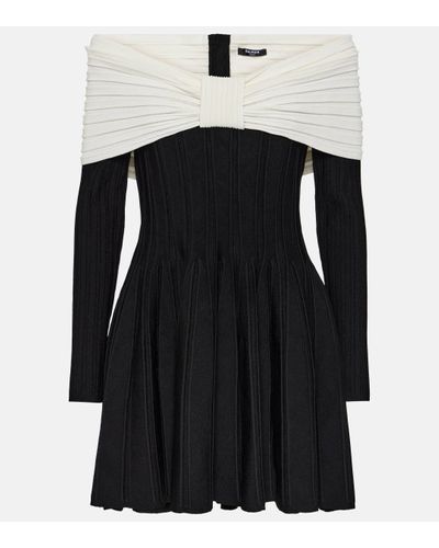 Balmain Off-the-shoulder Knitted Mini Dress - Black