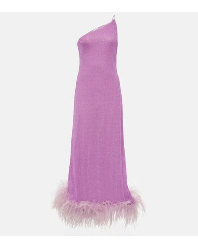 Oséree Lumiere Plumage One-shoulder Maxi Dress - Purple