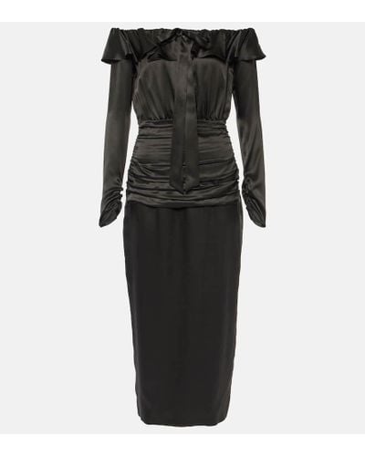 Alessandra Rich Off-shoulder Silk Midi Dress - Black