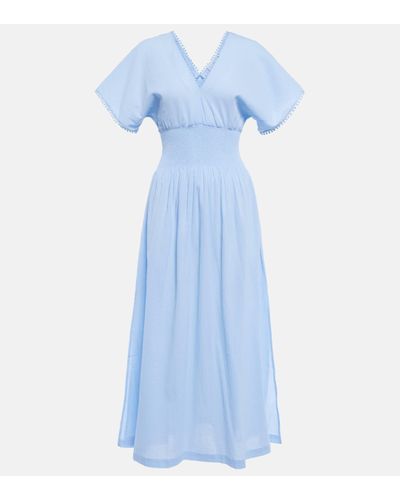 Heidi Klein Robe longue Misty Lagoon en coton - Bleu