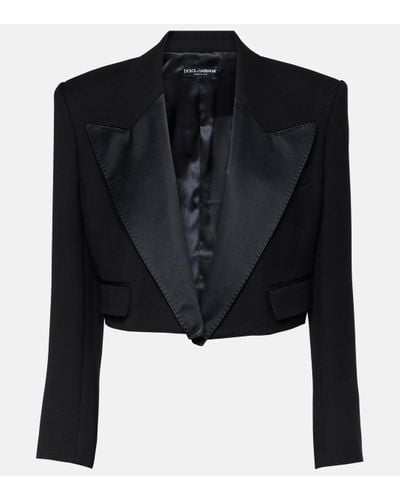 Dolce & Gabbana Veste de smoking raccourcie en laine melangee - Noir