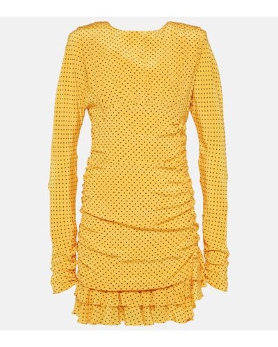 Alessandra Rich Polka-dot Ruffled Silk Minidress - Yellow