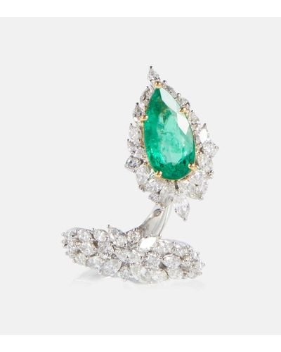 YEPREM 18kt White Gold Ring With Emerald And Diamonds