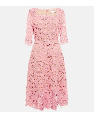 Oscar de la Renta Guipure Lace Midi Dress - Pink