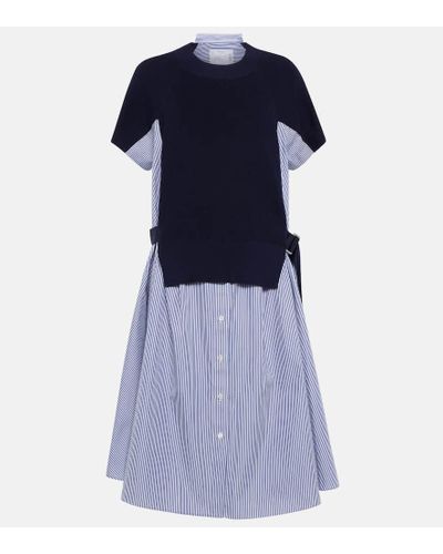 Sacai Cotton Shirt Dress - Blue