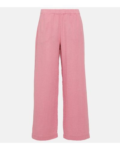 Velvet Jerry Cotton Gauze Wide-leg Pants - Pink