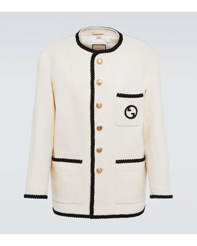 Gucci Bestickte Jacke aus Tweed - Weiß