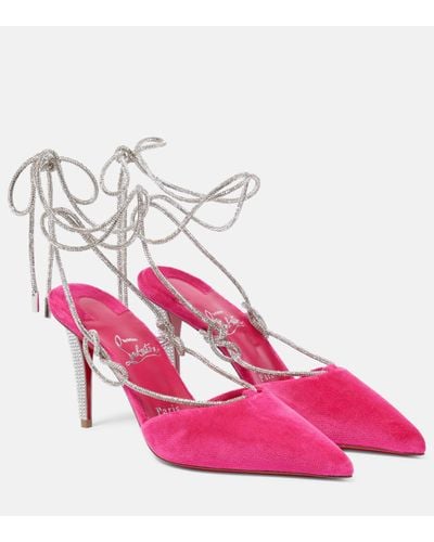 Christian Louboutin Astrid Lace Strass 85 Velvet Court Shoes - Pink