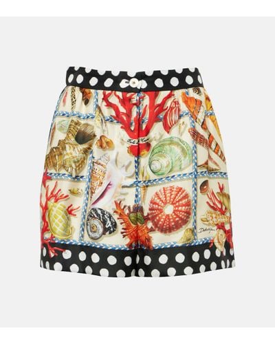Dolce & Gabbana Capri Printed Silk Satin Shorts - Red