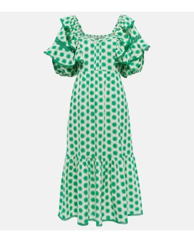Diane von Furstenberg Vestido midi Oliver de algodon con encaje - Verde