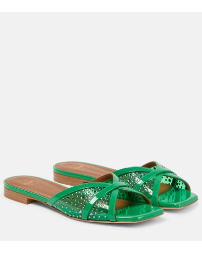 Malone Souliers Perla Embellished Pvc And Leather Sandals - Green