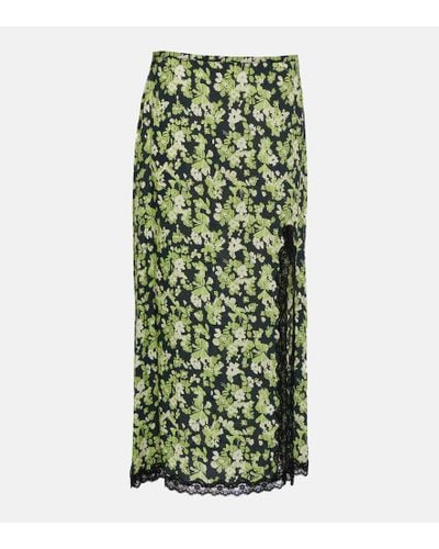 RIXO London Sibilla Floral Lace-trimmed Midi Skirt - Green
