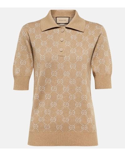 Gucci Lame GG Jacquard Polo Shirt - Natural