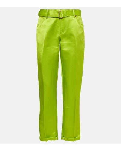 Tom Ford Cuffed Silk Straight Pants - Green