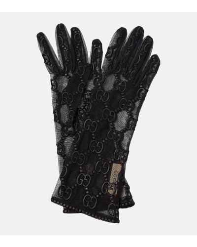 Gucci Bestickte Handschuhe GG aus Tuell - Schwarz
