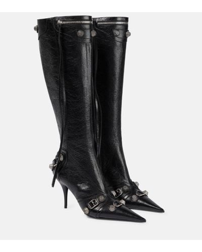 Balenciaga 'cagole' White Pointed High-boots With Studs And Buckles In Leather Woman - Black