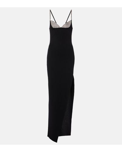 Balmain Crystal-embellished Side-slit Gown - Black