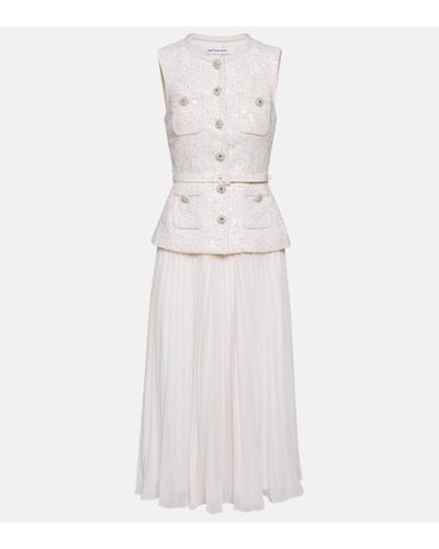 Self-Portrait Sequin-embellished Pleated-hem Woven Midi Dress - White