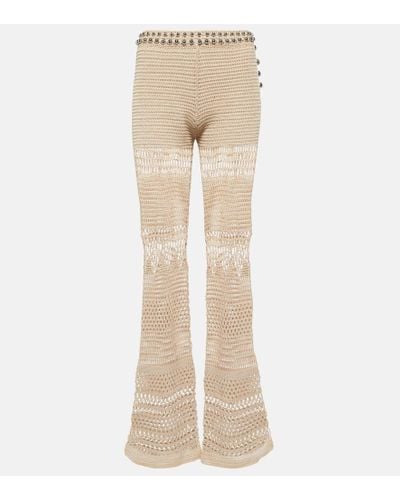 Rabanne Embellished Crochet Cotton Flared Pants - Natural