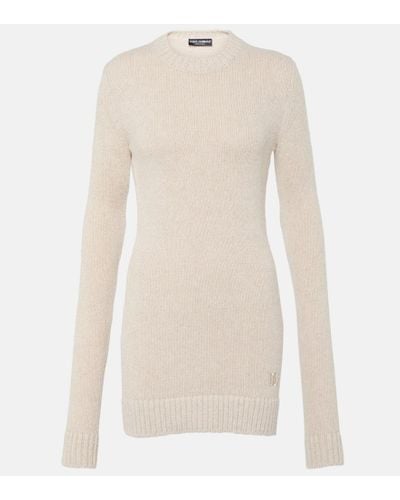 Dolce & Gabbana Ribbed-knit Wool-blend Sweater Dress - Natural