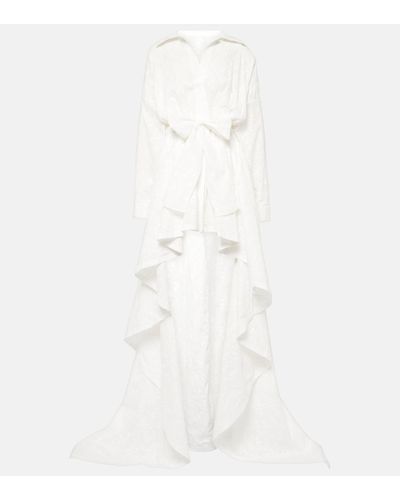 Norma Kamali Robe longue asymetrique brodee en coton - Blanc