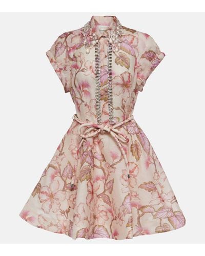 Zimmermann Matchmaker Floral Linen And Silk Minidress - Pink