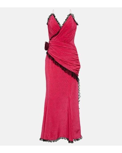 Alessandra Rich Floral-applique Silk Maxi Dress - Pink