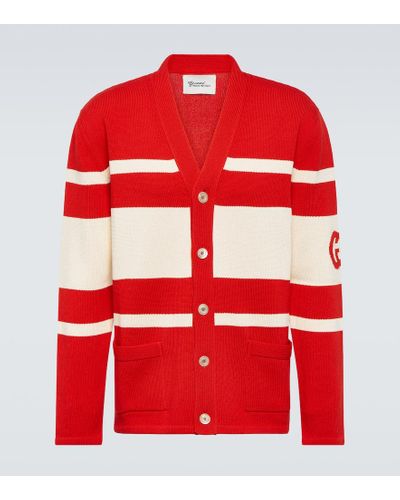 Gucci Knit Cotton Cardigan With Interlocking G - Red