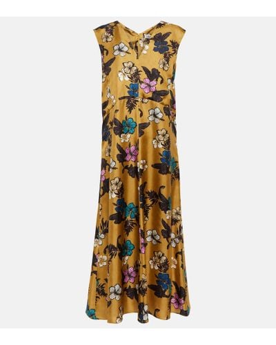 Max Mara S Max Mara V-neck Sleeveless Silk Closure With Zip Floral Printed Printed Dresses - Multicolor