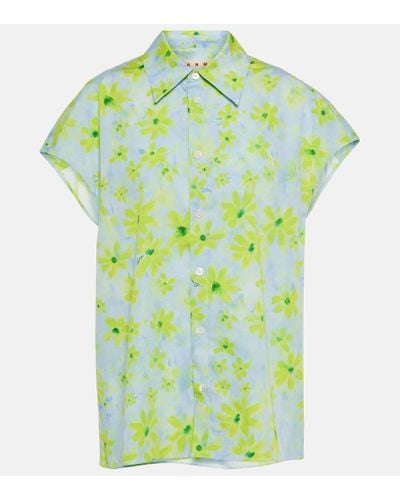 Marni Camicia in cotone con stampa floreale - Verde