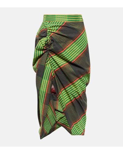 Vivienne Westwood Side Panther Cotton And Linen Midi Skirt - Green